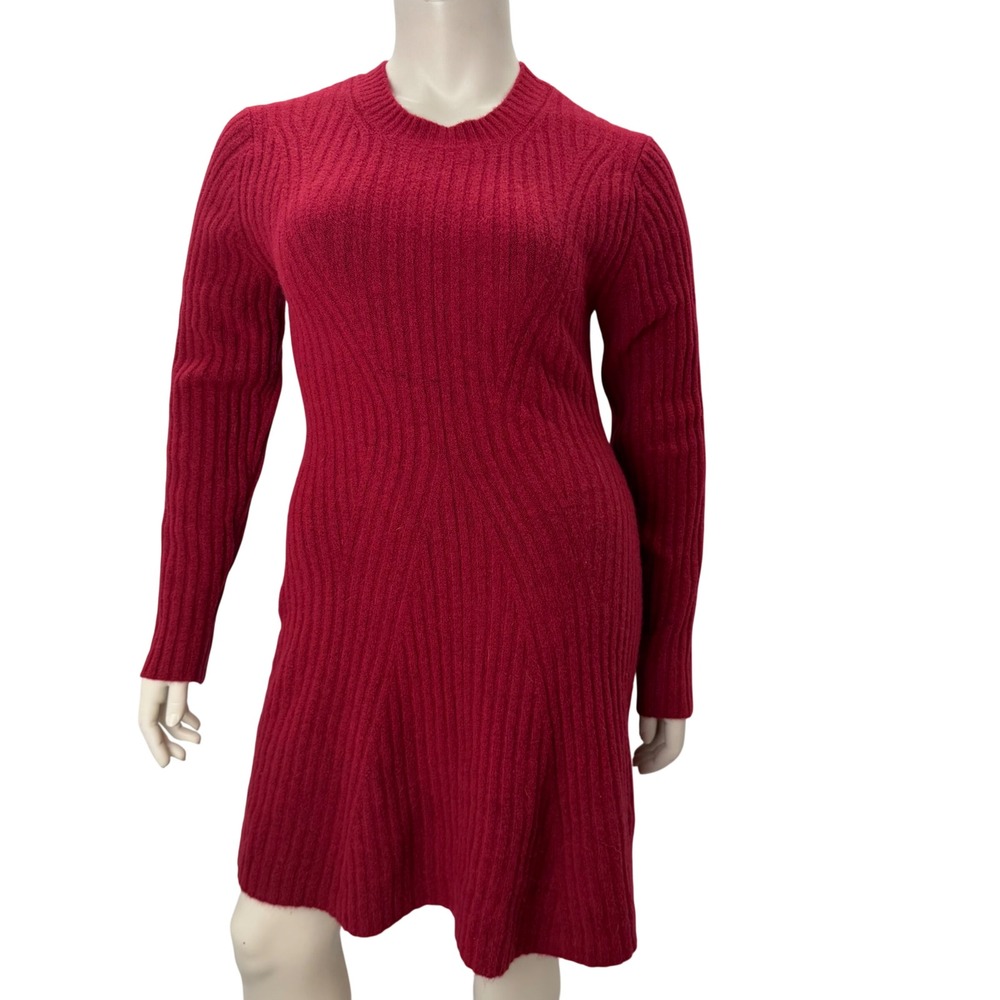 George Sweater Dress Red Ribbed Knit Long Sleeve Crew Neck Winter Cozy‎ Large
